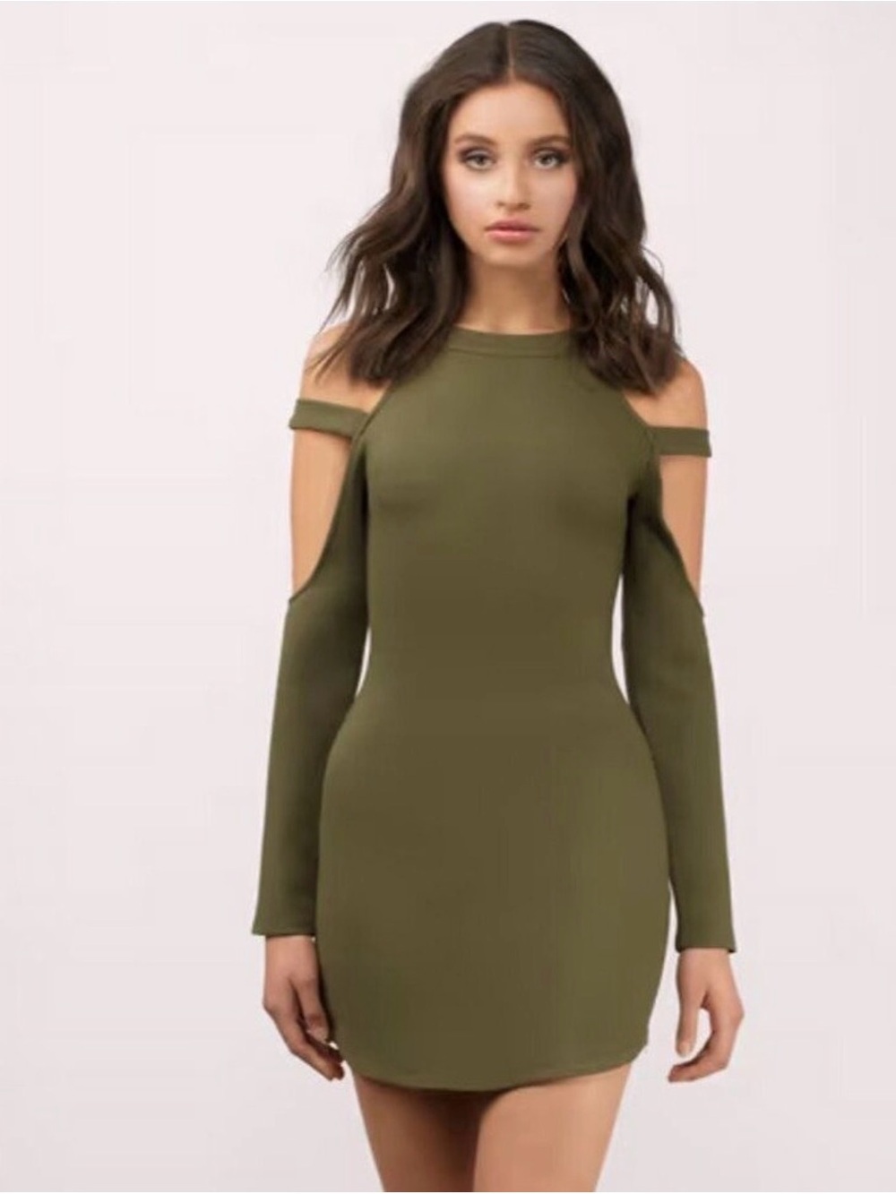 Tobi Olive Cold-Shoulder Long Sleeve Mini Dress Bodycon S NWT